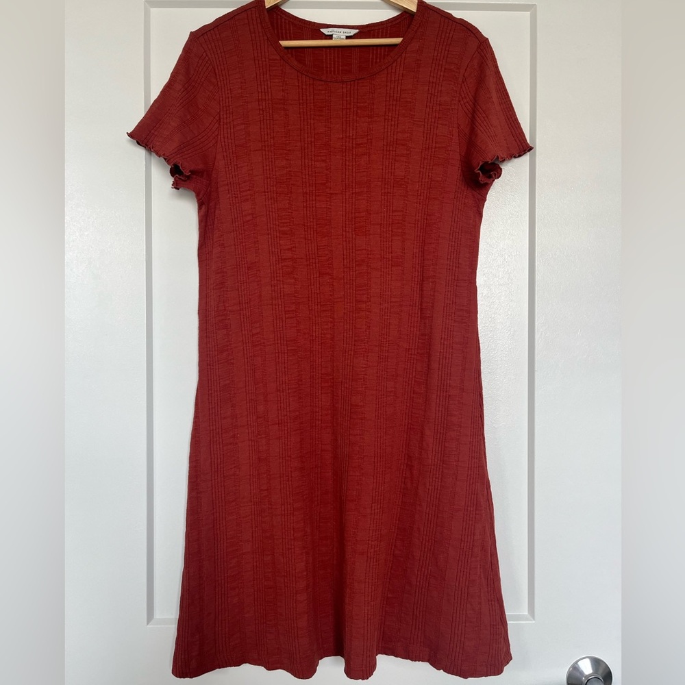American Eagle Burnt Orange Ribbed Mini Dress | Soft Girl Fall Aesthetic Size L